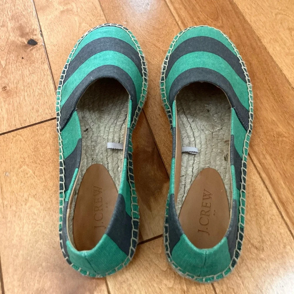NWOT J.Crew STRIPED CANVAS SLIP-ON ESPADRILLES Green Stripe Size 8.5
